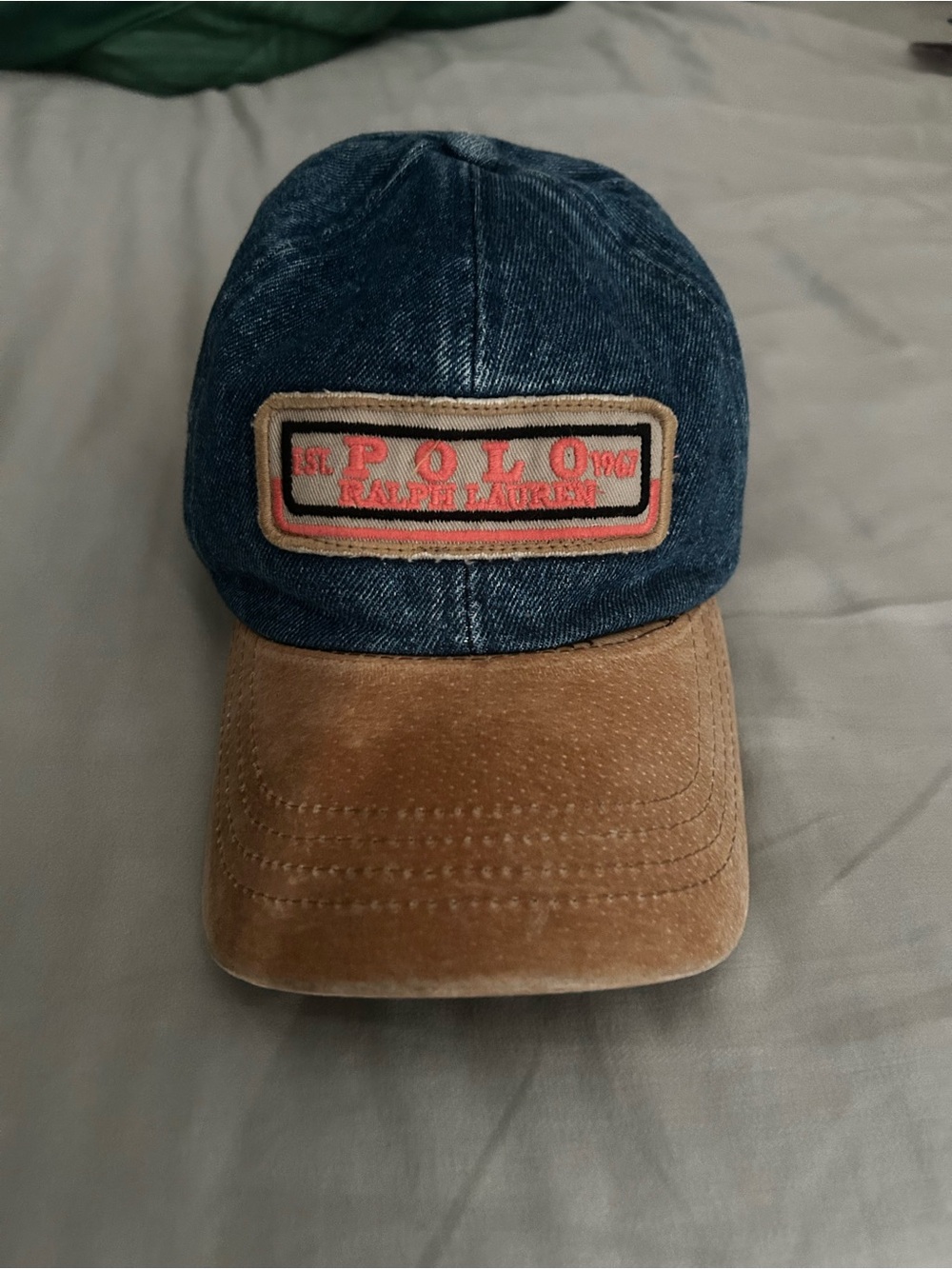 Polo Ralph Lauren Denim & Leather Strapback Hat Vintage Patch Logo Cap
